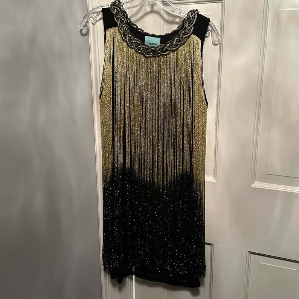 Black and gold sparkly New Years dress, large